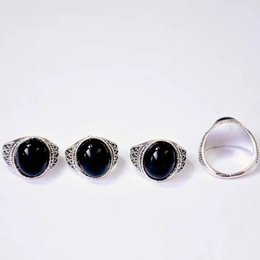 10pcs Vintage Black Stone Rings for Kids - Boys & Girls Jewelry Bulk Lot LR4069 image 4