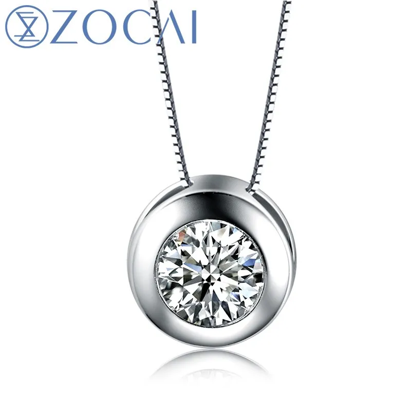 Реальный ZOCAI 0.18CT F-G/VS алмазный кулон 18 K белого золота(Au750) с 925 серебряной цепочкой D04586