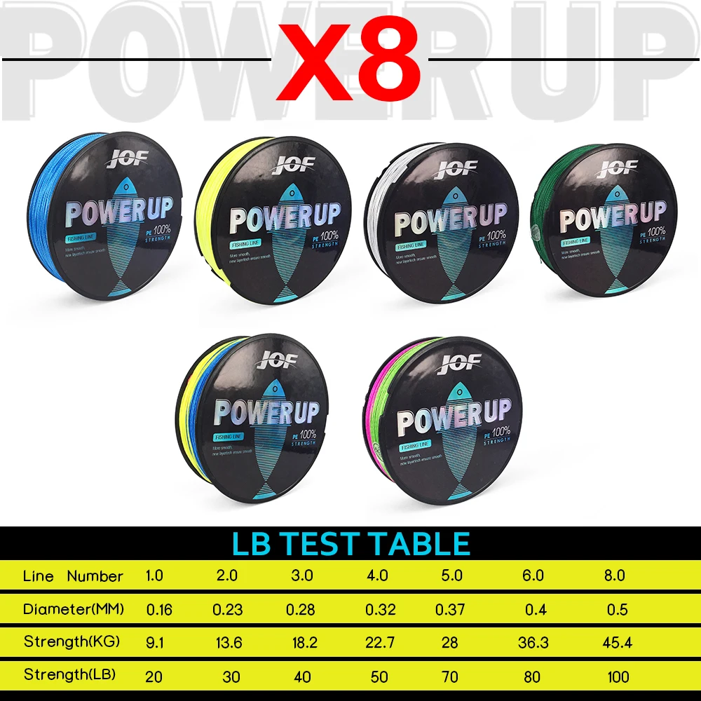 JOF POWER UP Супер сильная леска 100 м 8 прядей плетеная из полиэтилена 20 фунтов 30 40 50 70 80