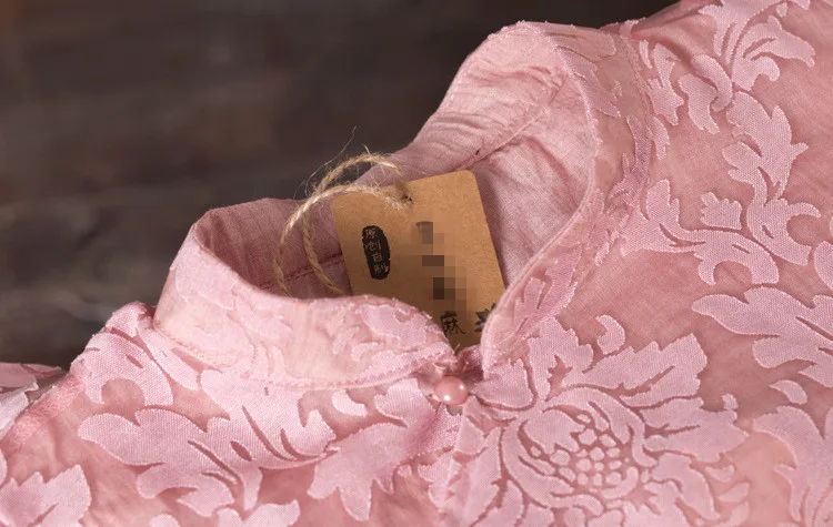 LZJN, оригинальная женская блузка с цветочным рисунком, летние топы, традиционный китайский Топ Cheongsam, Qipao, белый, 4 цвета, кружевная рубашка с 3/4 рукавом