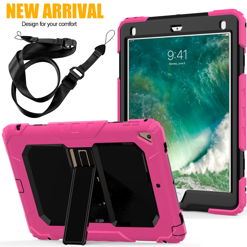Для Coque iPad Air 2 чехол 3 слоя сверхпрочный Прочный противоударный силиконовый ремешок чехол-подставка для iPad Air 2 9,7 чехол