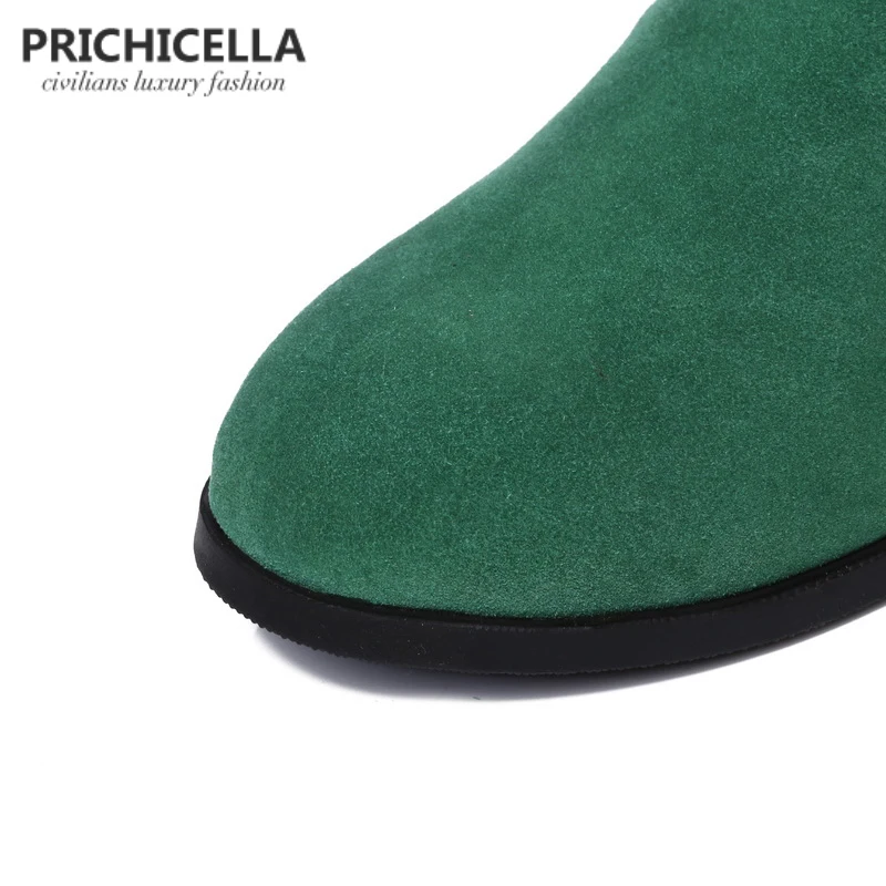 PRICHICELLA/замшевые сапоги до колена из натуральной кожи; женские зимние теплые высокие сапоги; сапоги оранжевого и зеленого цвета