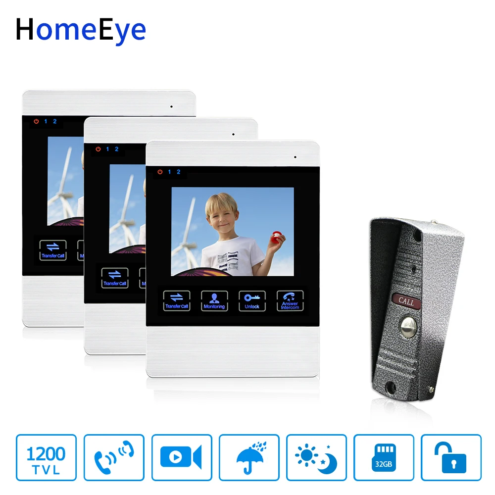 HomeEye видеодомофон для видеодомофона сенсорная кнопка дверной Звонок камера 4