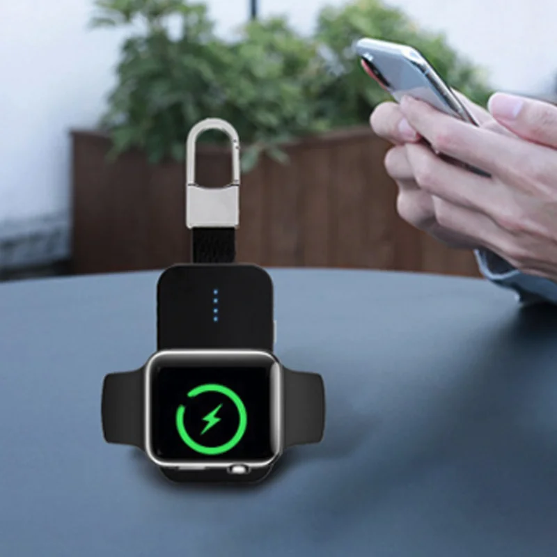 QI Беспроводное зарядное устройство банка мощности для IWatch IPhone портативное мини беспроводное зарядное устройство Внешний аккумулятор брелок 1000 мАч