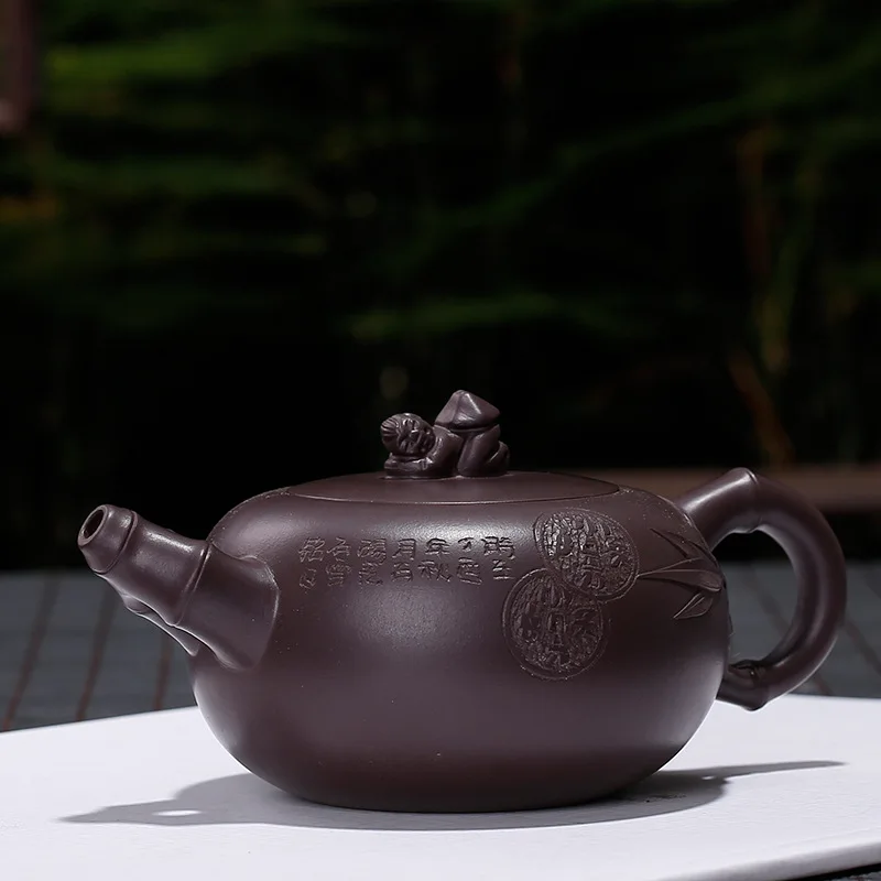 Старый фиолетовый глина двойной рот бамбуковый чайник горшок Yixing Purply для