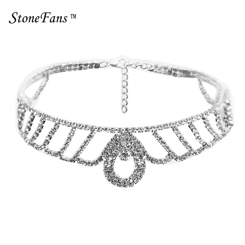 Stonefans классический Дизайн 1 ряд Teardrop Rhinestone Чокеры Ожерелья для мужчин для Для женщин модные серебристые Цвет Свадебные Кристалл Chocker Cat