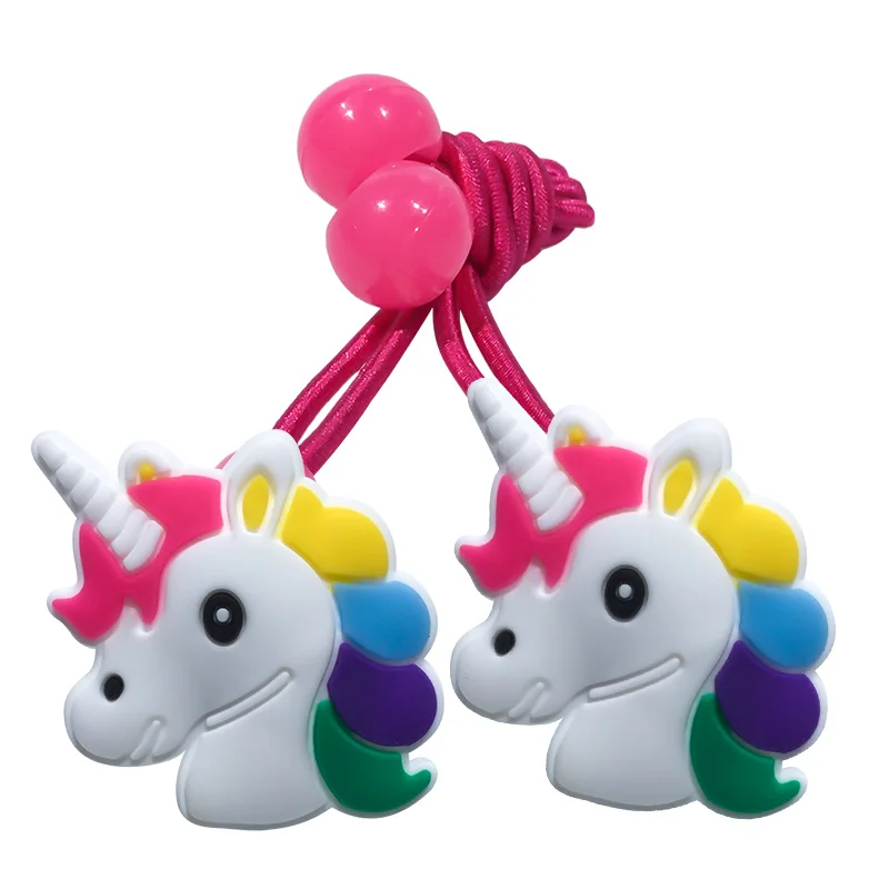 3027-02 1 пара/2 шт. с надписью «Unicorns эластичные резинки для волос, резинки резиновой лентой для волос аксессуары для волос для нарисованной длинноволосой девочкой веревки Галстук подарок для детей - Цвет: 3027-02
