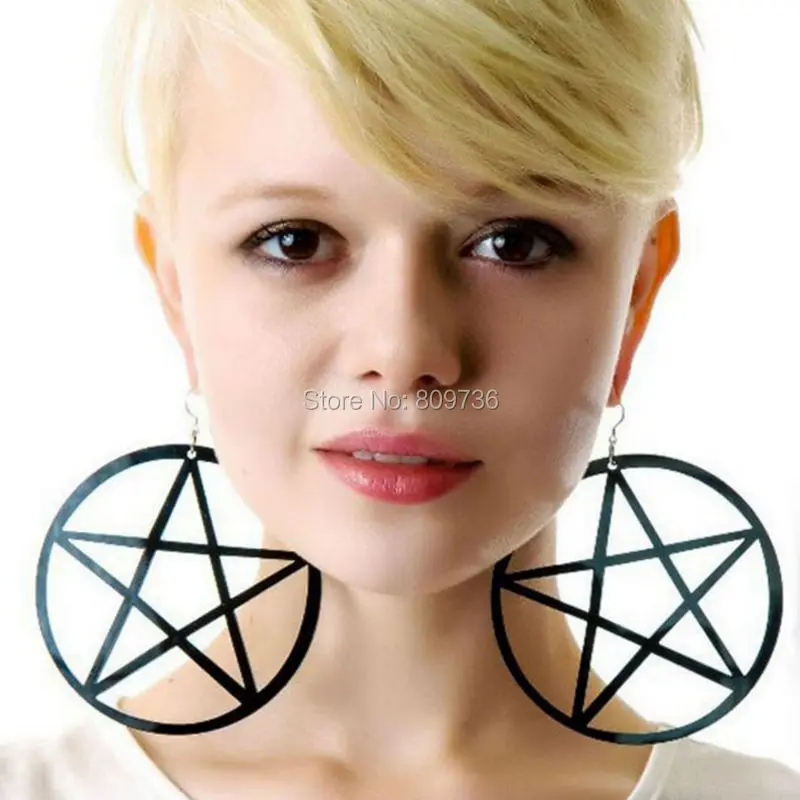 Женские серьги в виде большой звезды готические пентаграммы уникальный дизайн