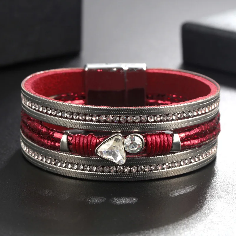 Женский браслет с треугольным кристаллом MINHIN из искусственной кожи магнитной