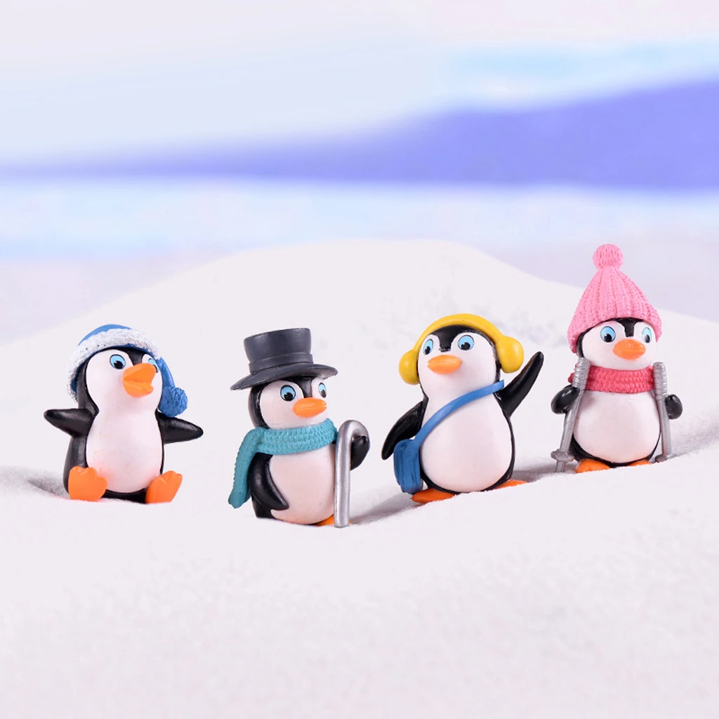 4 шт./партия симпатичные пингвин фигурки сад мини статуи декор питания творчество