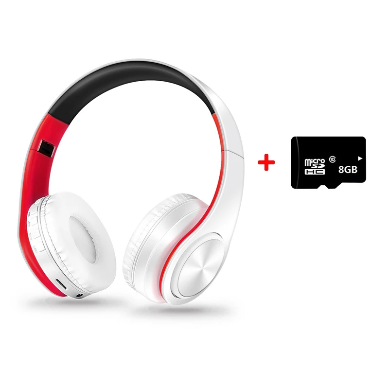 Red-White-TF Card Беспроводные наушники гарнитура Bluetooth Складные регулируемые наушники с микрофоном Поддержка FM радио TF карта 3,5 мм AUX - Цвет: Red-White-TF Card