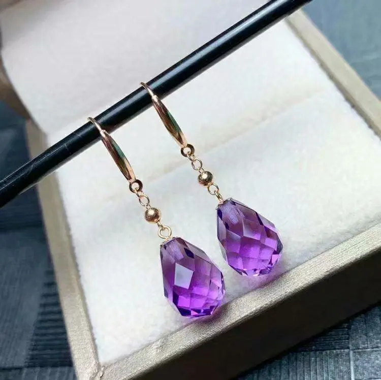 Shilovem 18 k желтый пьезоэлектрический серьги с аметистом fine Jewelry женские модные вечерние классические завод 8*11 мм myme0811z
