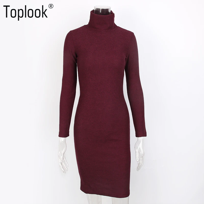 Toplook Винтаж вино трикотажные облегающее женское платье Новинка 2017 года осень