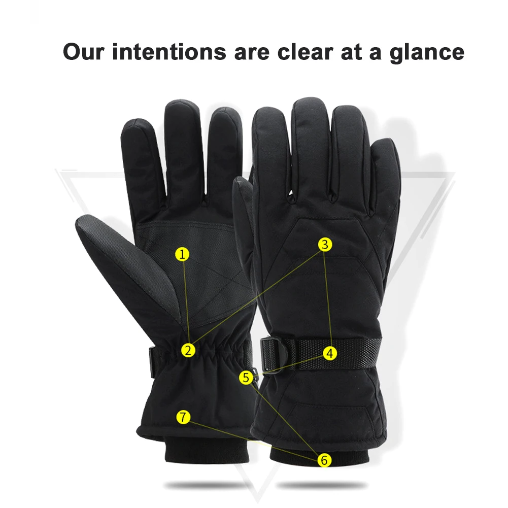 Теплые лыжные перчатки непромокаемые зимние однотонные регулируемые унисекс на