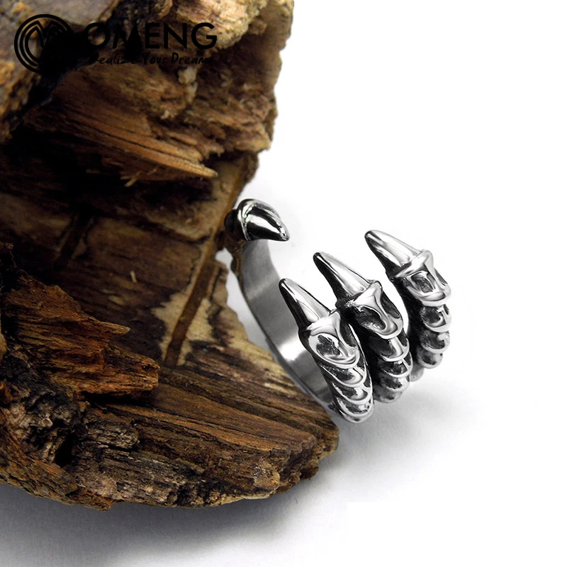 OMENG New Punk Rock Titanium Steel Men's Biker Rings Vintage Gothic Silver plated Color Dragon Claw Ring Men Jewelry JZ318 | Украшения