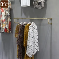 clothing store shelf display rack wall hanging side hanger yellow titanium gold wall round pipe hanger