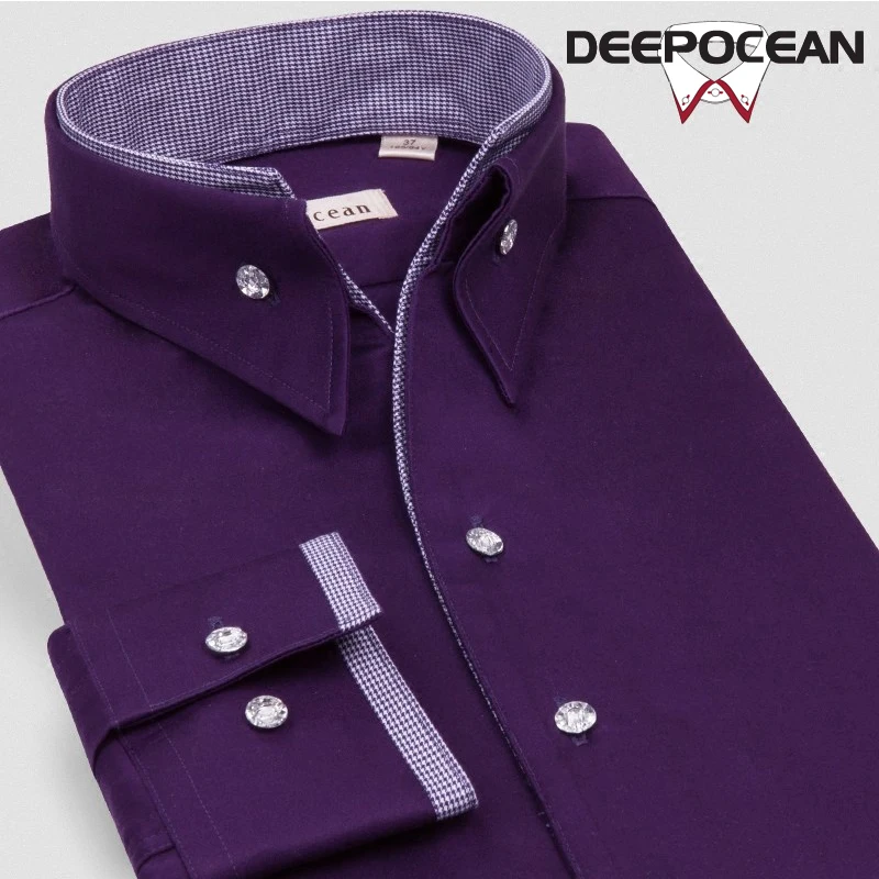 Deepocean Men Long Sleeve Shirts Fashion Cotton Clothing Autumn Winter Casual Slim Business Shirt Tops | Мужская одежда