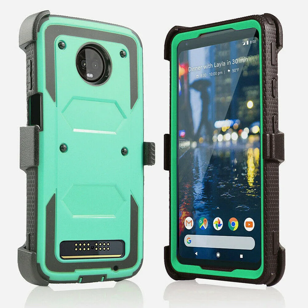 

For Motorola Moto Z4 Play Heavy Duty Hybrid Armor Case Shockproof Impact Protective Belt Clip Holster Kickstand Cover