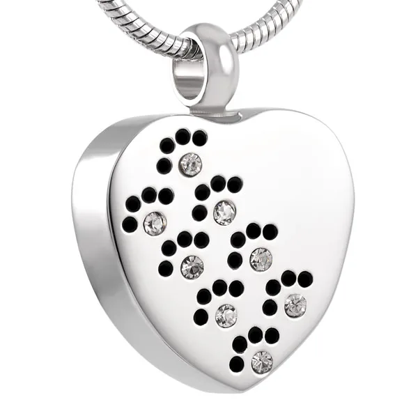 

IJD8383 New Design Crystal Paw Print in Heart Pendant Women,Wholesale Stainless Steel Pet Cremation Jewelry Ashes Necklace
