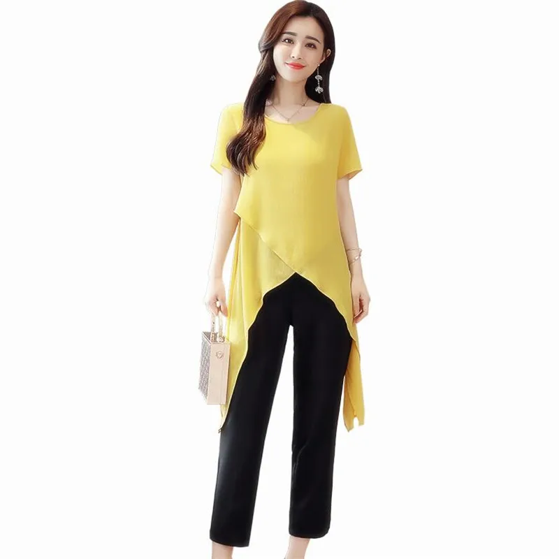 Women Summer O Neck Loose Short Sleeve Office Lady Tops Blouses Shirts Chiffon Casual Solid Color Shirt Plus Size 7XL Red | Женская