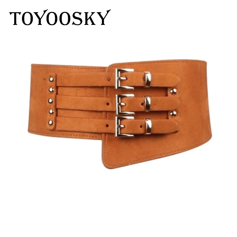 

TOYOOSKY Fashion PU Leather Belt for Woman Wide Corset Belt Fashion Leopard Waistband Womens Rivets Elastic Women Belts Dress