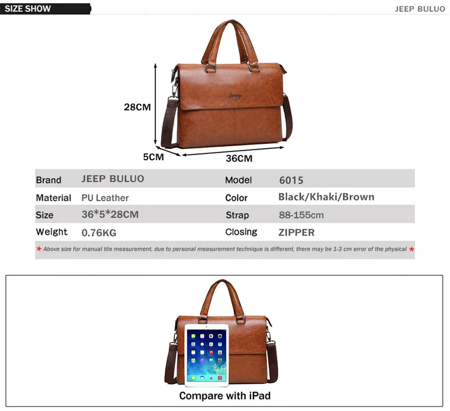 JEEP BULUO, мужской портфель, модные сумки для мужчин, Sacoche Homme Marque, мужская кожаная сумка для документов А4, ts 1", для ноутбука, 6015