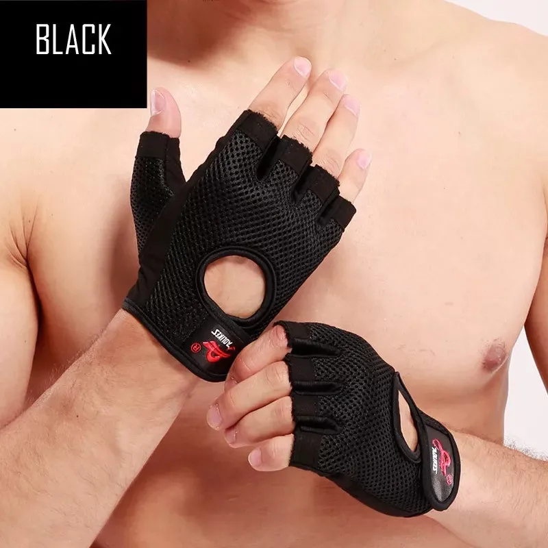 black 1 пара анти-скольжения фитнес с половиной пальца перчатки спортивные дышащие Вес перчатки для тяжелой Вес тренажерный зал тренировочные перчатки спортивные - Цвет: black