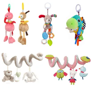 Мягкая детская кроватка в коляску, игрушка на спирали, текстурированный мобильный погремушка, подвесные плюшевые игрушки с животными для новорожденных, обучающее полотенце для автомобильного сиденья