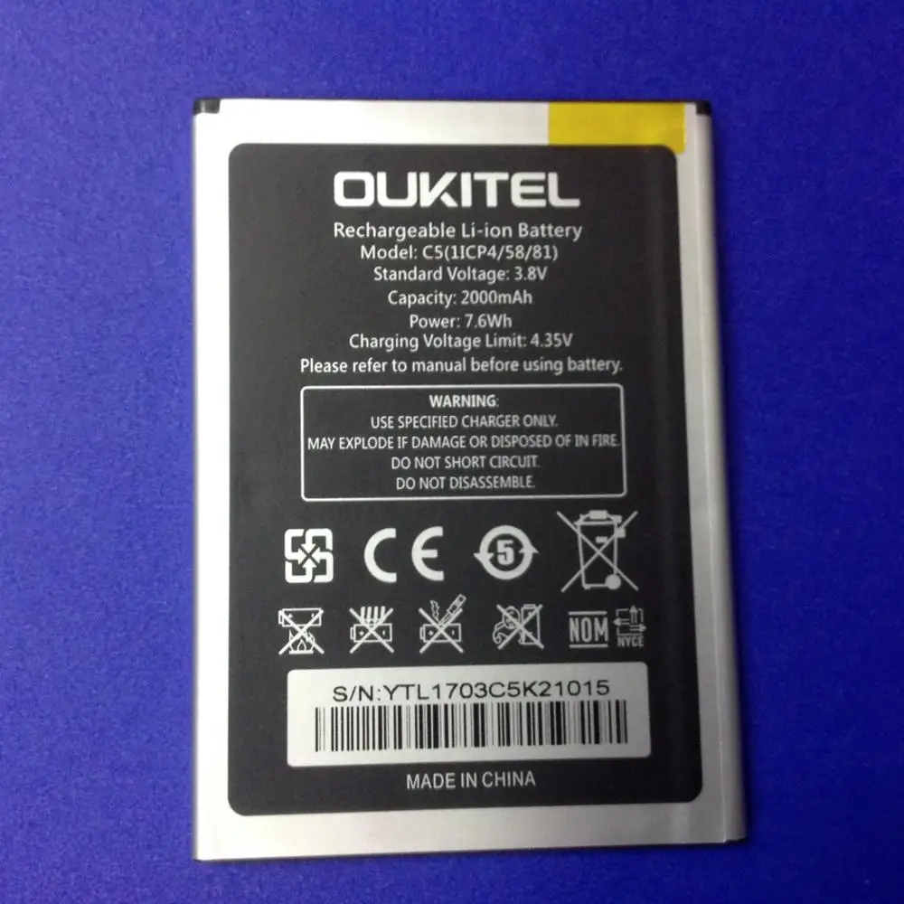 Мобильный телефон аккумулятор OUKITEL C5 2000 мАч оригинальный с высокой емкостью
