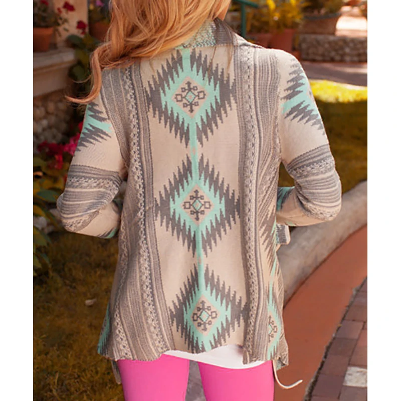 Autumn Vintage Print Cardigan Coat Women's Long Knitted Outwear Irregular Female Clothing Casual Sweater Women Fashion Cardigans |