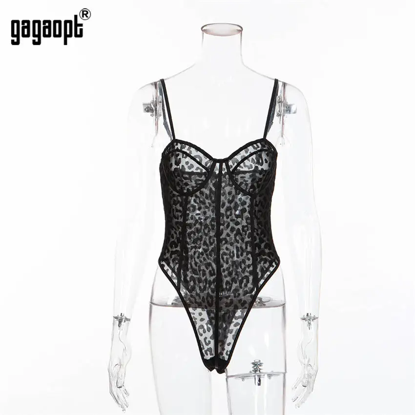 Gagaopt боди с животным принтом для женщин, модный сексуальный боди, Леопардовый сетчатый боди, комбинезон, комбинезоны, уличная одежда - Цвет: Черный