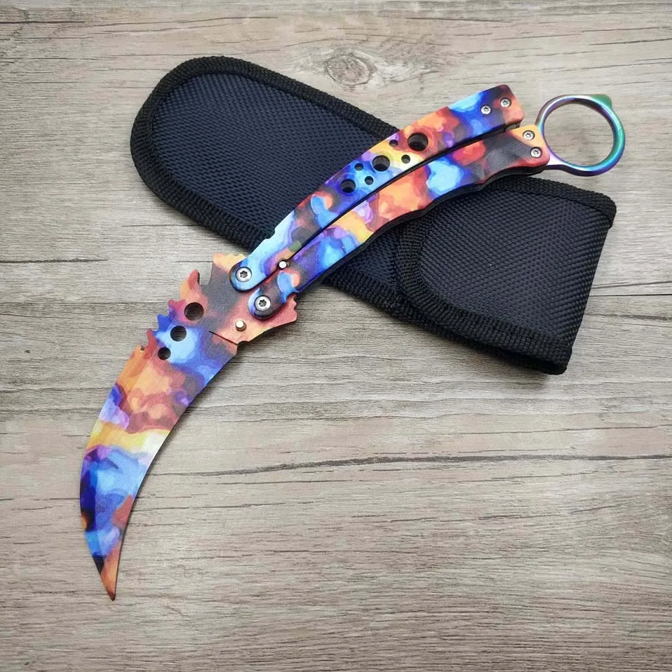 Hardened Прямая поставка, 420C стальной нож karambit cs go, тренировочный нож, складной нож с бабочкой, без края, инструмент для тренировок - Цвет: Hardened