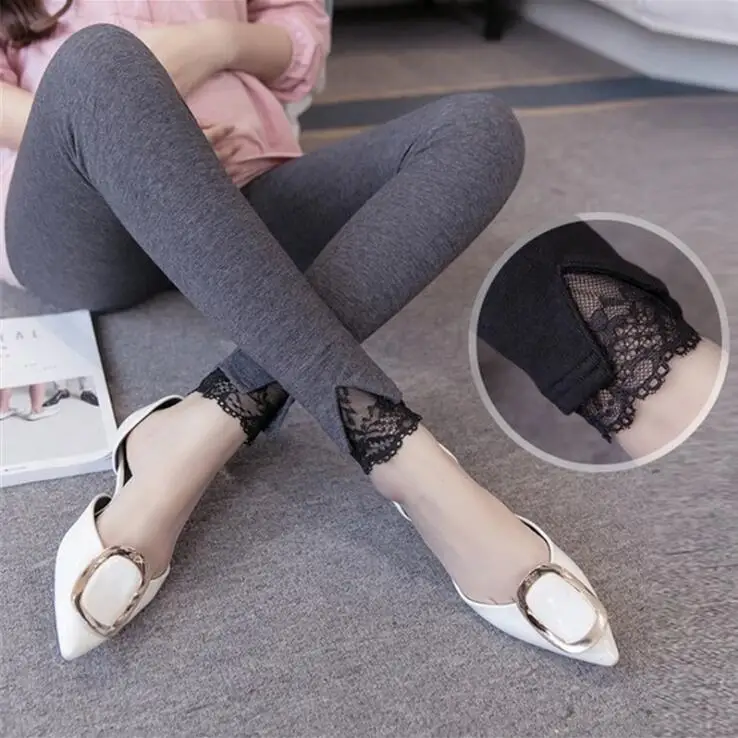 Maternity leggings Spring high waist pregnant trousers Soft cotton pants for pregnancy woman clothes lace solid pencil | Мать и ребенок