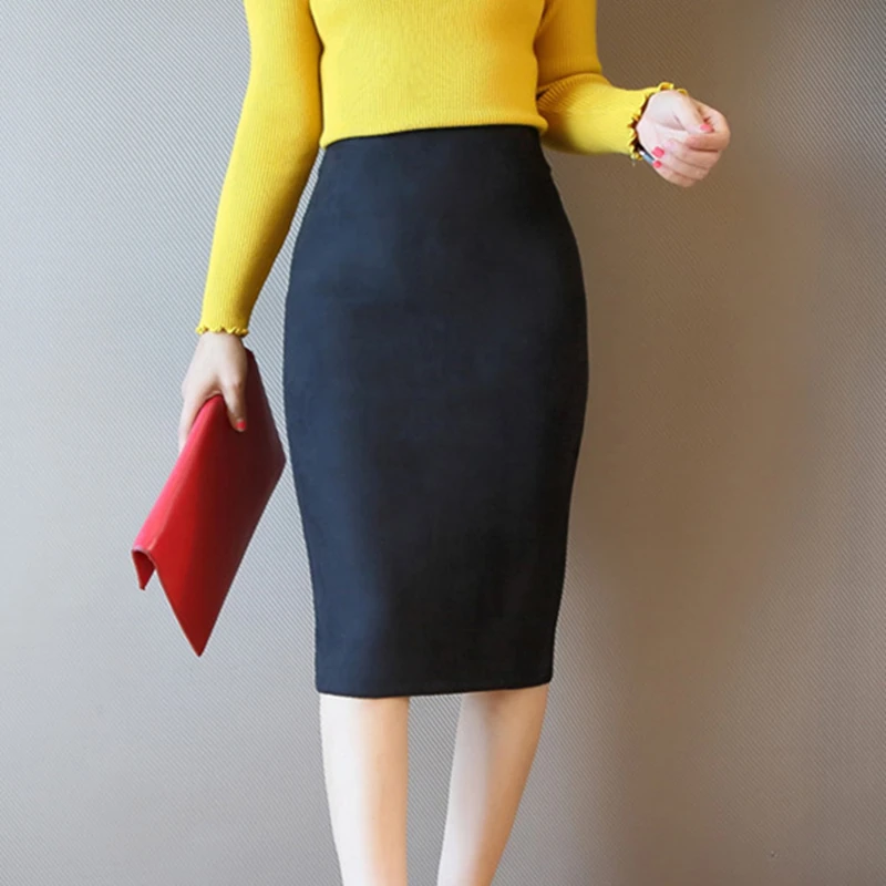 Новая Осенняя Женская Повседневная кожаная замшевая юбка карандаш модная тонкая