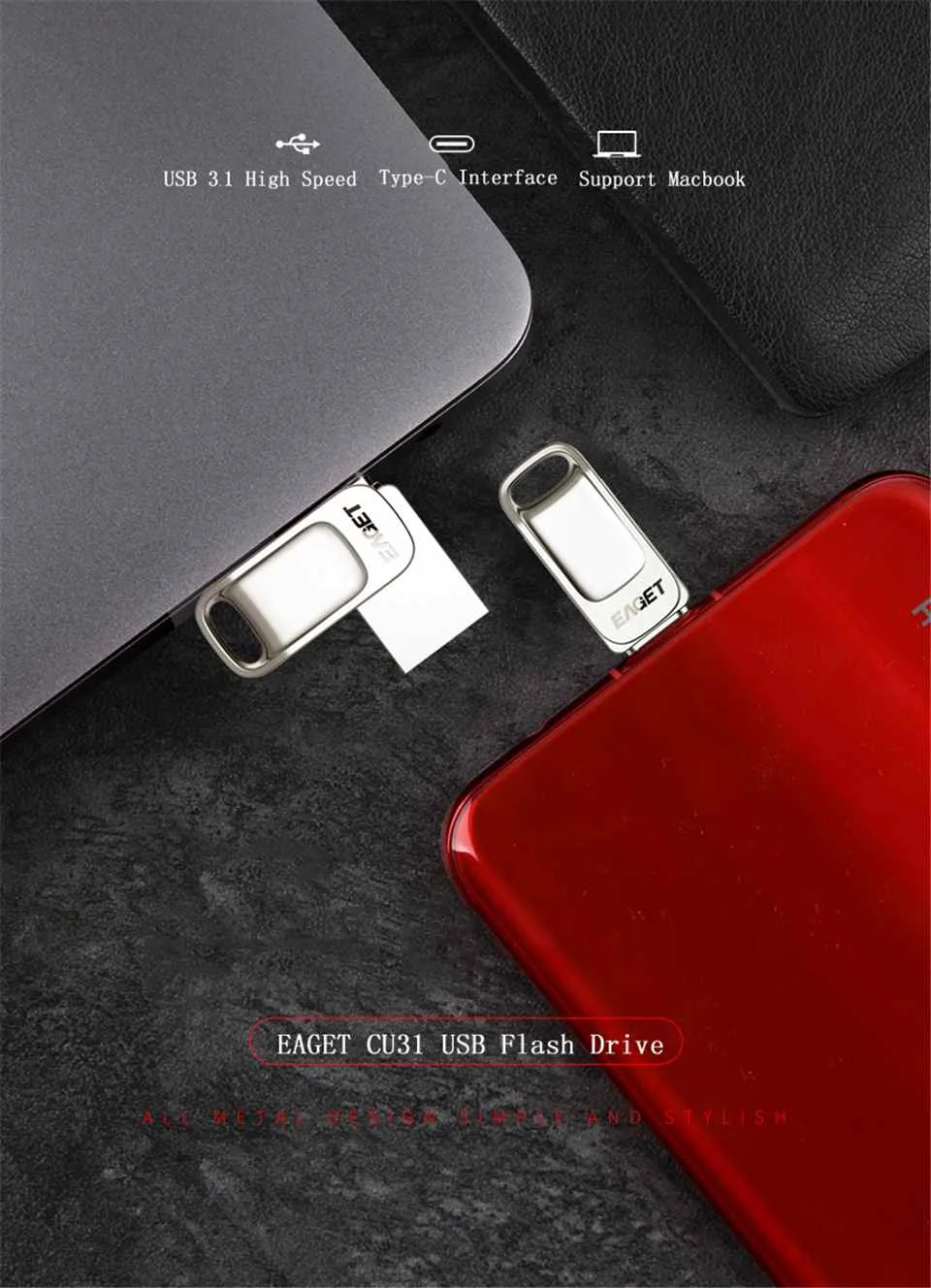 Eaget CU31 OTG USB3.1 флеш-накопитель мини флэш-диск type-C высокоскоростной флеш-накопитель 16G 32G 64G 128G USB флеш-накопители с интерфейсом type-C