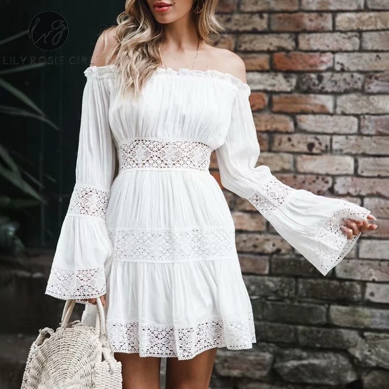 Женское кружевное платье Lily Rosie белое короткое для вечеринки Повседневное с