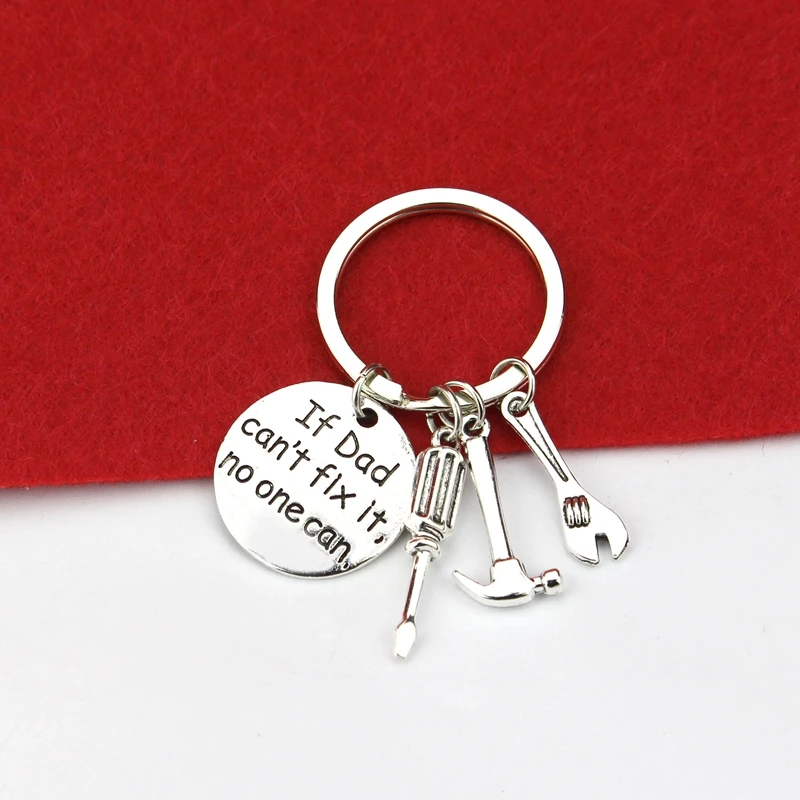 Trendy Silver Color Alloy round Lettering if dad can not fix it no one Car Trucker pendant KeyChain Gift Jewelry | Украшения и