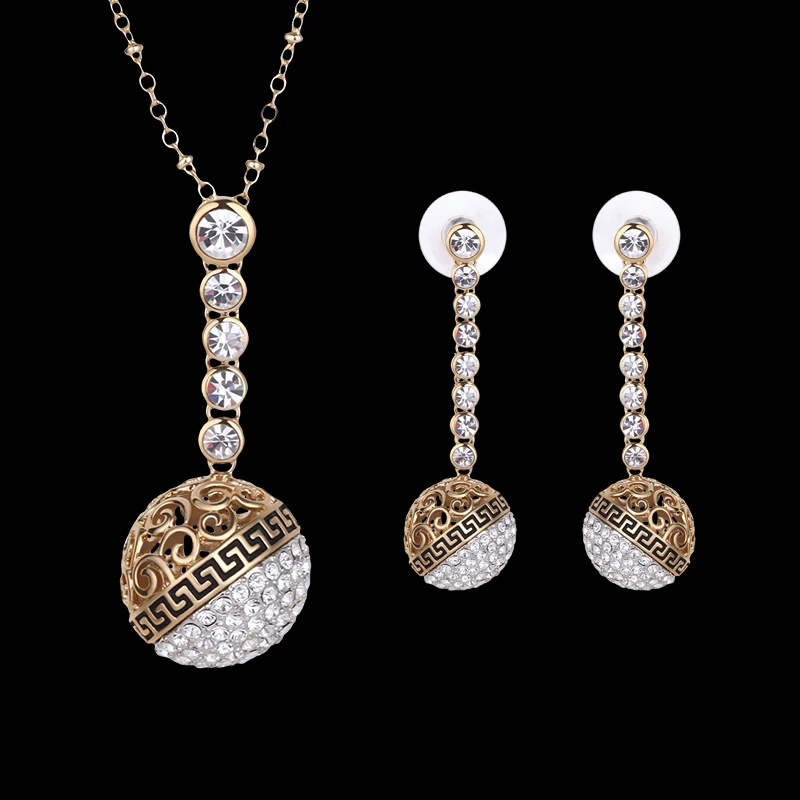 Комплект из колье и серёг с подвеской шариком|necklace and earring set|crystal jewelry setfashion set |