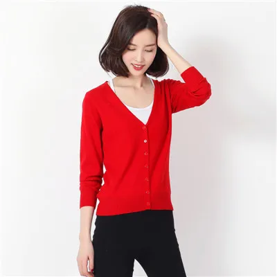 D00199 red Модный кашемировый кардиган, свитера, женская блузка, вязанное кашемировое пальто с v-образным вырезом, однотонный эластичный тонкий женский повседневный жакет D199 - Цвет: D00199 red