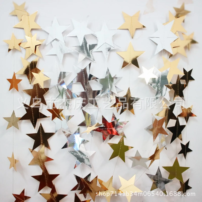 5шт/лот Звезда фигура Бумажные шлейфы Баннер золотой/серебряный/синий/коричневый Подвесная ремесленная крестимая Декоративные Свадебная вечеринка приятная мероприятия.