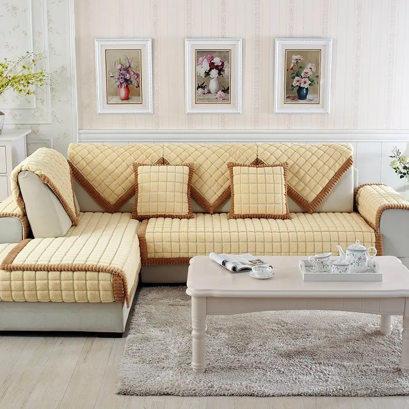 Beige Горячая диванных чехлов для Гостиная Бархат Теплый мягкий чехол анти-скользящие диванные кресло, мебель протектор текстиль пригодный для стирки - Цвет: Beige