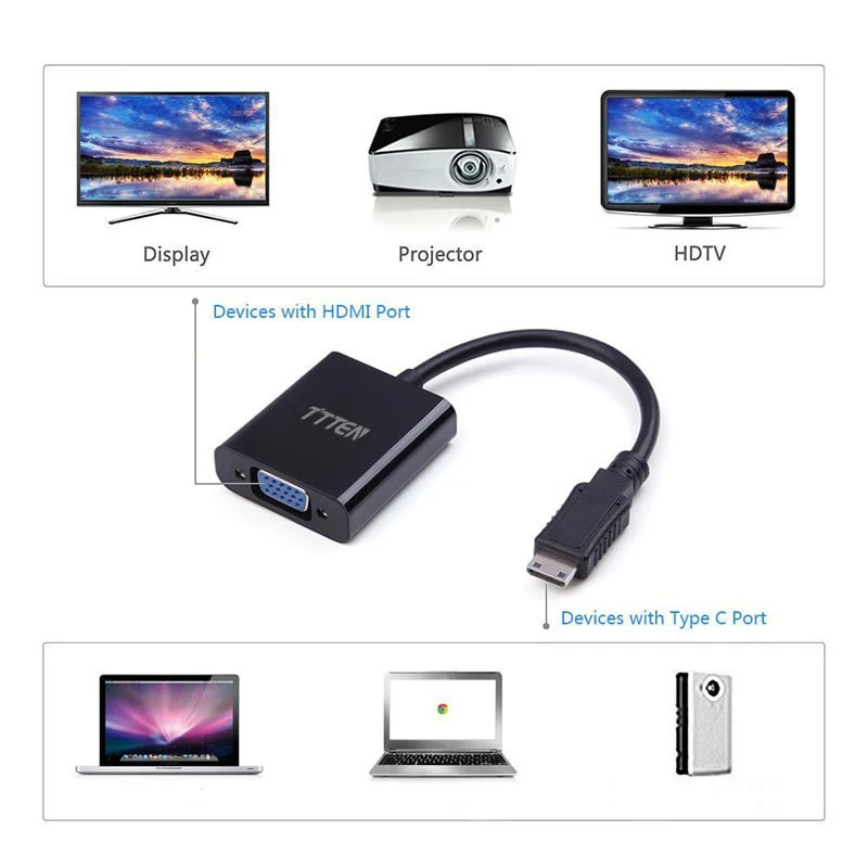 Ttten Mini HDMI VGA Мужской адаптер Женский 1080 P конвертер для Xbox 360 PS3 PS4 ТВ портативных ПК