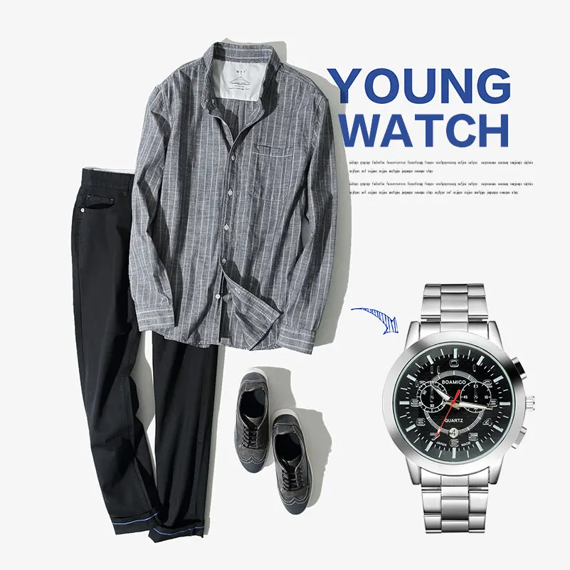 Мужские часы топовые брендовые Роскошные Кварцевые BOAMIGO деловые стальные с