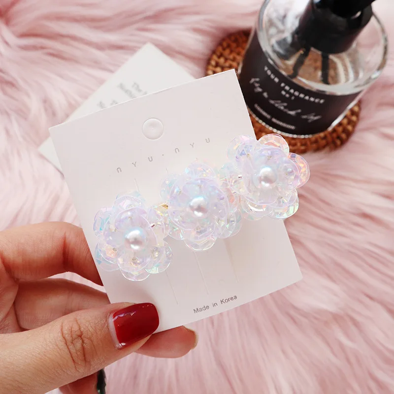 Модные прозрачные блестки Кристалл Стразы заколки цветок имитация шпильки с жемчугом для женщин аксессуары для волос