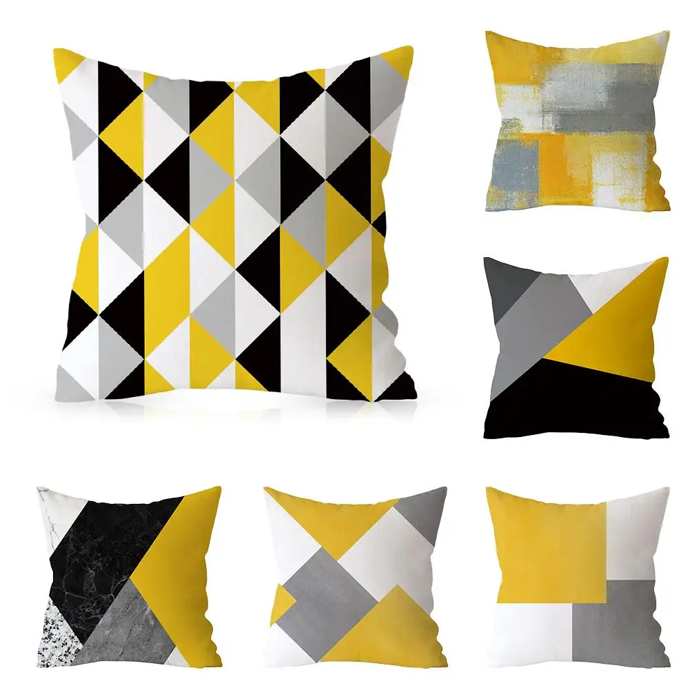 

45*45 CM Nordic Geometric Yellow Gray Matching Cushion Cover Home Decoration Polyester Pillowcase #SO