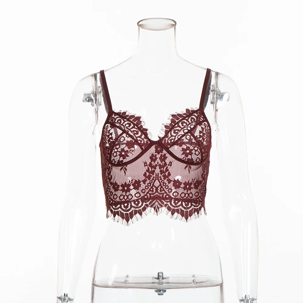 wine red Gwirpte, 6 цветов, кружевная майка, женская мода, женская майка, топ с цветочной вышивкой, кроп-топы - Цвет: wine red