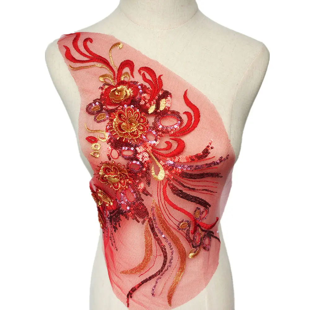 Золотые серебряные 3D цветы блестки кисточки вышивка Аппликации отделка из сетки