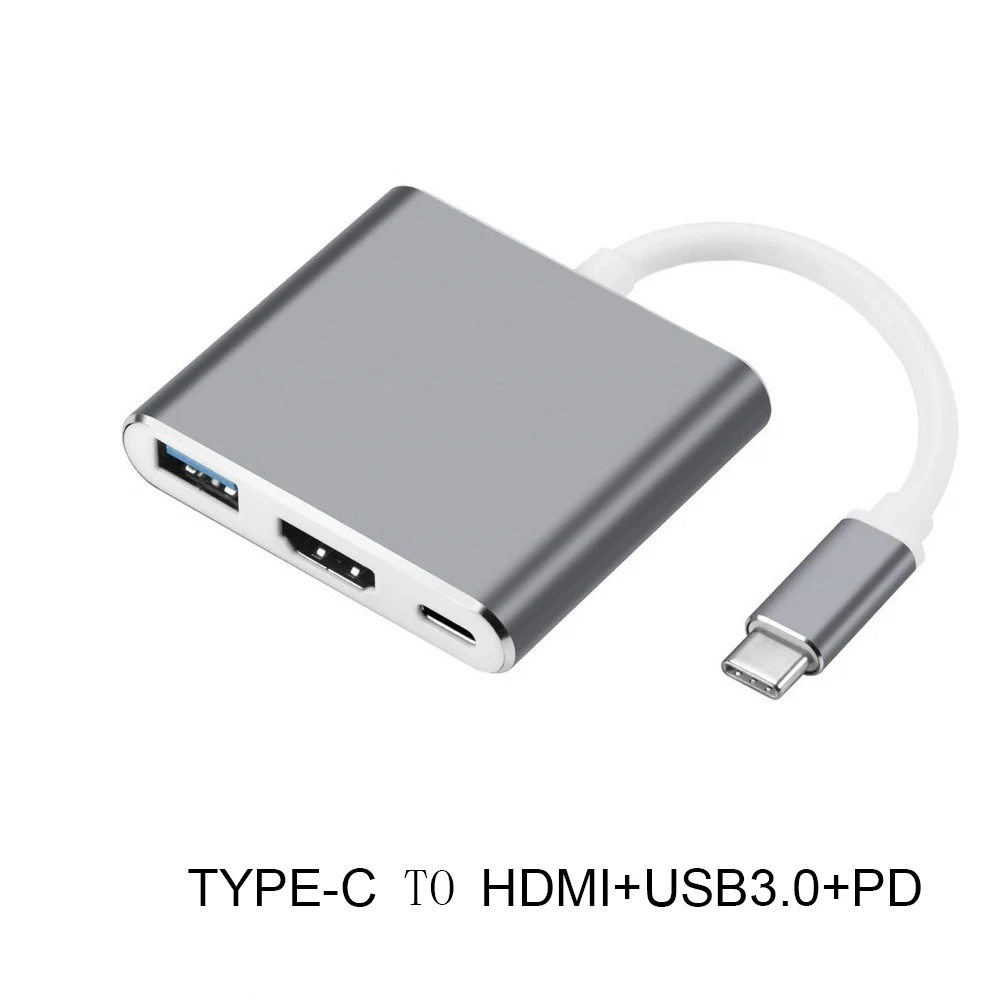 gray 4 в 1 USB C HDMI Тип c к HDMI 4 к адаптер VGA USB3.0 аудио видео конвертер PD 87 Вт быстрое зарядное устройство для Macbook pro samsung s9 s10 - Цвет: gray