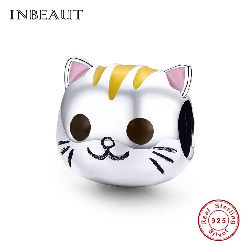 INBEAUT 100% 925 пробы Серебристые желтые волосы и розовые уши кот девушка бусины