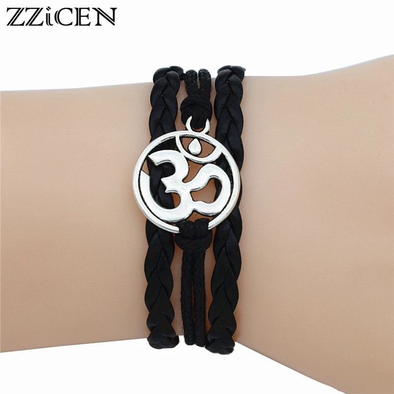 Буддийский индуизм, 4 цвета, ювелирные изделия для йоги, кожаный браслет под старину, подвеска-ом, для медитации браслеты Ом